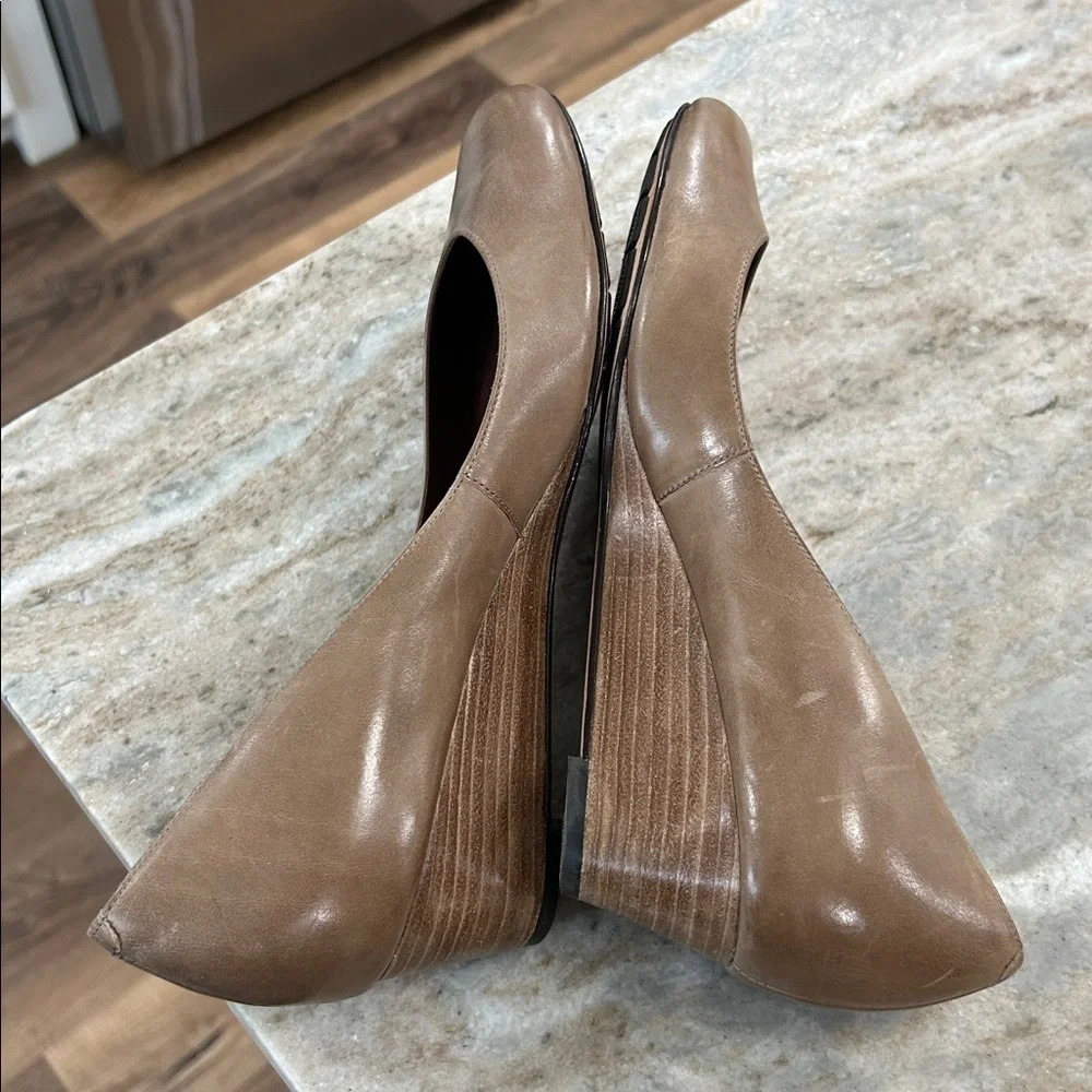 Cole Haan Brown Leather Low Wedge Pumps